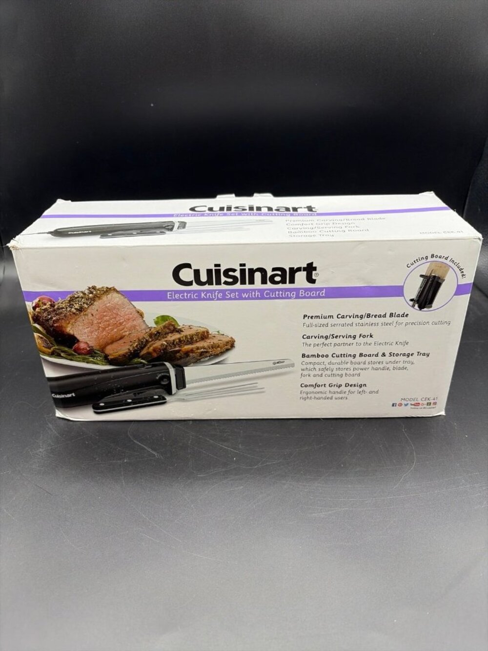 Cuisinart Electric Knife Set Cutting Board Stainless Steel/Black Fork CEK-41 New